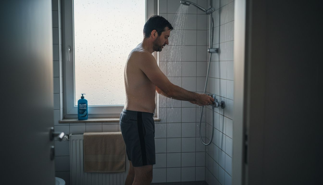 Mit einem leisen Seufzer steigt der Mann am frühen Morgen unter die eiskalte Dusche in seinem Badezimmer.