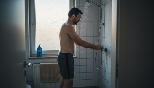 Mit einem leisen Seufzer steigt der Mann am frühen Morgen unter die eiskalte Dusche in seinem Badezimmer.