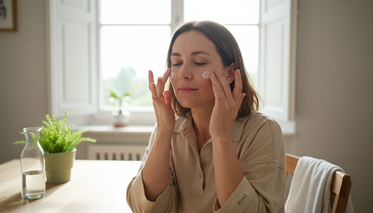 Im warmen Sonnenlicht pflegt eine Frau ihre Haut mit sommerlicher Pflege.