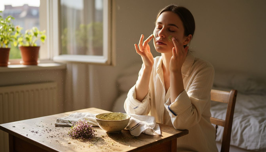 Eine Frau pflegt ihre sensible Haut mit einer Creme aus Quendel.