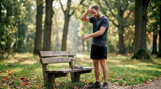 Nach dem Training im Park wirft der Sportler einen prüfenden Blick auf seine Haut.