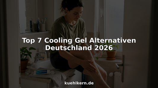Eine Frau trägt in ihrem Badezimmer zu Hause ein kühlendes Gel auf.