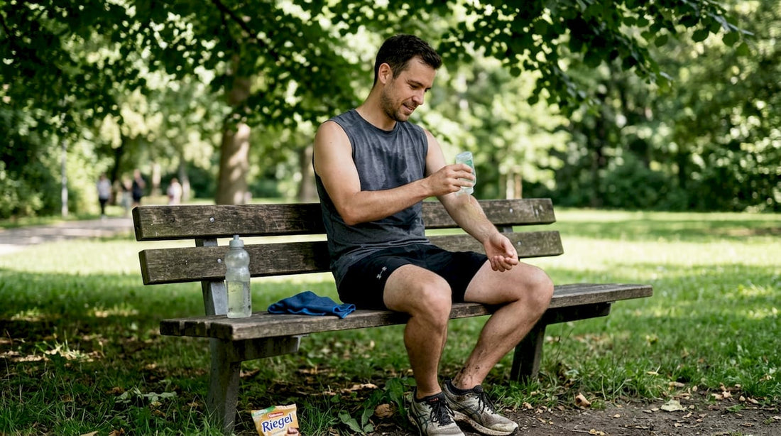 Nach dem sommerlichen Lauf gönnt sich der Jogger eine erfrischende Abkühlung für die Haut.