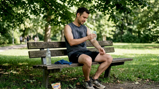 Nach dem sommerlichen Lauf gönnt sich der Jogger eine erfrischende Abkühlung für die Haut.